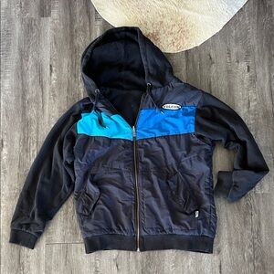 Volcom Black and Blue Hooded Zip Jacket with Logo